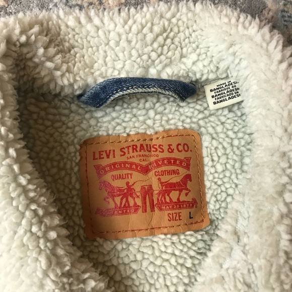 Levi's Blue Shearling Denim Jacket Large - Picture 2 of 7